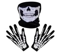 Tatuo Gants Squelette Blanc et Masque de Crâne Os Fantômes pour Soirée Costumée Halloween d’Adulte (1)