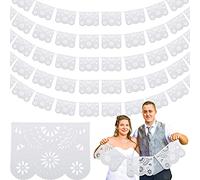 Tatuo Lot de 10 grandes bannières mexicaines en papier blanc Picado - Décorations de fête mexicaine de 50 m - Bannière mexicaine à suspendre pour Cinco de Mayo Jour des morts