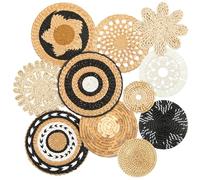 Tatuo Lot de 11 paniers muraux bohèmes tissés ronds à suspendre pour cuisine, décoration d'intérieur rustique, pour l'été, plusieurs tailles (rétro)