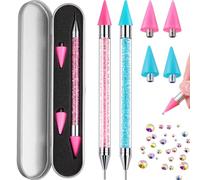 Tatuo Lot de 2 stylos à double extrémité pour nail art, strass, pierres précieuses, cristaux et breloques (rose, turquoise)