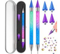 Tatuo Lot de 2 stylos à double extrémité pour nail art, strass, pierres précieuses, cristaux et breloques (dégradé bleu violet)