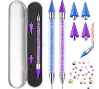 Tatuo Lot de 2 stylos à double extrémité pour nail art, strass, pierres précieuses, cristaux et breloques (violet, bleu)