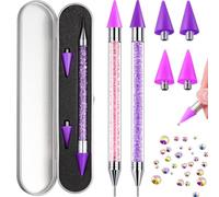Tatuo Lot de 2 stylos à double extrémité pour nail art, strass, pierres précieuses, cristaux et breloques (rose, violet)