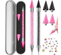 Tatuo Lot de 2 stylos à double extrémité pour nail art, strass, pierres précieuses, cristaux et breloques (rose, noir)