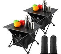 Tatuo Lot de 2 tables d'appoint de camping portables avec sac de rangement - Petite table de plage pliante légère pour le sable - En aluminium - Table de pique-nique compacte pour barbecue, randonnée