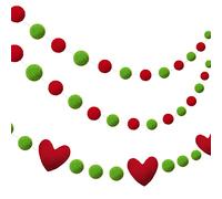 Tatuo Lot de 3 guirlandes de Noël en feutre vert et rouge avec pompons en forme de cœur rouge pour décoration murale de fête de Noël