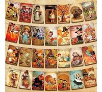 Tatuo Lot de 4 bannières vintage « Happy Thanksgiving » Décorations de Thanksgiving Guirlande de citrouille de dinde Bannière de récolte d'automne pour Thanksgiving, décoration de fête à la maison