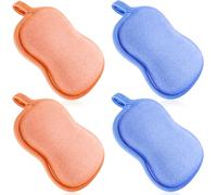 Tatuo Lot de 4 éponges de bain en coton douces et absorbantes pour enfants, bébés, hommes et femmes (orange, bleu)