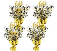 Tatuo Lot de 4 pièces de centre de table en feuille métallique avec vaporisateurs « Happy 30th 40th 50th 60th Years » - Décoration de table pour anniversaire, fête de mariage - Noir et doré