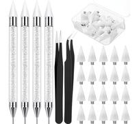 Tatuo Lot de 4 stylos à pointiller pour strass à double extrémité avec 20 têtes de cire et 2 pinces pour nail art (blanc, noir)