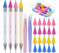 Tatuo Lot de 4 stylos à pointiller pour strass à double extrémité avec 20 têtes de cire et 2 pinces pour nail art (multicolore)