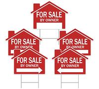 Tatuo Lot de 5 panneaux de cour double face 45,7 x 35,6 cm avec 5 piquets en forme de H en métal, flèche directionnelle à vendre pour immobilier, maison, propriétaires, jardin, cour, rouge et blanc