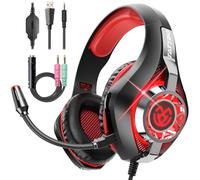 Tatybo Casque Gaming pour Ps5, Casque Gamer 3D Son Surround avec Microphone Antibruit, Ultraléger 250g, Haut-Parleur 50 mm, Casque avec Prise Jack 3,5 MM pour Ps4 Pc Xbox Switch (Noir Rouge)
