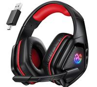 Tatybo Casque Gaming sans Fil pour PC, Ps5, Ps4, 2,4 GHz USB et Type-C avec Microphone, Batterie 40H, Casque Bluetooth pour Switch, Ordinateur Portable, Mobile, Mac, Noir-Rouge
