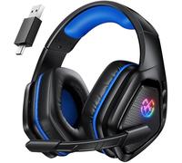 Tatybo Casque Gaming sans Fil pour PC, Ps5, Ps4, 2,4 GHz USB et Type-C avec Microphone, Batterie 40H, Casque Bluetooth pour Switch, Ordinateur Portable, Mobile, Mac, Noir-Bleu