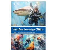 Tauchen im ewigen Blau. Eine Aquarell-Reise in die Tiefen der Meere (Wandkalender 2026 DIN A2 hoch), CALVENDO Monatskalender: Die aufregende Welt des Tauchens in schönen Illustrationen