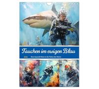 Tauchen im ewigen Blau. Eine Aquarell-Reise in die Tiefen der Meere (Wandkalender 2026 DIN A4 hoch), CALVENDO Monatskalender: Die aufregende Welt des Tauchens in schönen Illustrationen