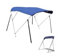 Taud Pour Bateau, Housse de Protection pour Bimini pour Bateau à 3 Proues, Toile 600D de Qualité Marine, Pare-soleil Imperméable, Armature en Aluminium avec Mât de Support Arrière(Blue,185-198cm/73-78