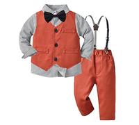 Taufanzug 92 Kleinkind Langarm Gestreifte Drucke T-shirt Tops Weste Mantel Hose Kind Gentleman Tenues Mädchen Kleidung (B, 2-3 ans)