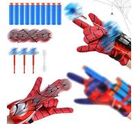 Taufe Lot de 3 Gant de Lanceur Spider,Spider Launcher,Lance Toile Spider,Gants Spider Hero en Plastique avec Fléchettes à Ventouse et Frisbee Gant de Cosplay en Plastique pour Enfants