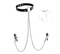 TAUOE Anneau de téton et chaîne de corps sexy et ajustable en similicuir PU, chaîne hypoallergénique et non perçante pour femme, ras-de-cou confortable - Noir rond