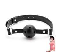 TAUOE Bandeau De Protège-Dents En Silicone Avec Sphère Réglable, Diamètre Sphère 4.5 Cm, Sangle En Cuir Circonférence 41-55 Cm, Noir
