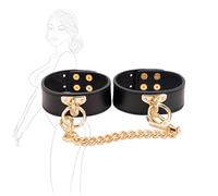 TAUOE Bracelet en Cuir Noir avec chaîne dorée, réglable, en Similicuir, Accessoires de Jeux pour Couples, Jeux pour Hommes et Femmes, Accessoires Sexy