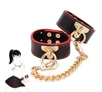 TAUOE Bracelet tendance et sexy - Cuir PU avec chaîne dorée, réglable de 20 à 25 cm, accessoire pour jeux de rôle et jeux de chambre - Noir avec bordure rouge
