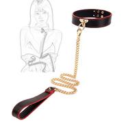 TAUOE Collier en cuir avec chaîne - Réglable avec chaîne dorée pour jeux de rôle, entraînement à la traction, pour hommes et femmes - Noir et rouge