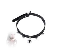 TAUOE Collier en Cuir Noir avec Cloches, 5 Cloches Décoratives, 48cm x 1.5cm