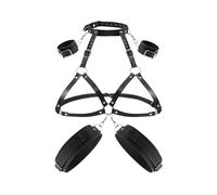 TAUOE Écharpe de bondage de poitrine de yoga, harnais de cuisse en cuir du cou à la cuisse, menottes de poignet et de cuisse, jeu de couple pour femmes et jouets de couple (noir)