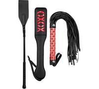 TAUOE Ensemble de 3 pièces pour Jeux de Couple avec Fouet et cravache pour Cheval, Double pagaie Noire et Rouge