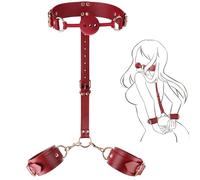 TAUOE Ensemble de protège-dents, bandeau, bracelet et boule, en cuir ajustable et interactif pour couple - Accessoires de jeu pour la chambre - Rouge élégant