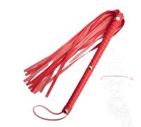 TAUOE Fouet Rouge en Cuir, 65 Centimètres, Design à Trois Rivets, Manche de 30 Centimètres