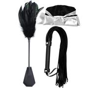 TAUOE Masque pour Les Yeux en Similicuir Noir avec Plumes chatouilleuses Coupe française Kit de Jeu de rôle Parfait pour la Chambre à Coucher