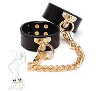 TAUOE Menottes de cheville tendance - Cuir PU avec chaîne dorée, ajustables, souples et confortables - Accessoires de jeu de rôle - Noir