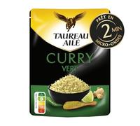 TAUREAU AILE - Riz Basmati Saveur Curry Vert, Prêt en Micro-Ondes pour un Repas Rapide (220g) - lot de 4 - Vendu par Lot