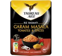 TAUREAU AILE - Riz Basmati tomate et Épices,Garam Masala - Sachet Micro-Ondable - Prêt en 2 Minutes · Idéal Bureau, Pique-Nique et Repas Express - le paquet de 220g - Le Lot De 4
