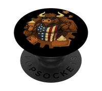 Taureau de Thanksgiving Patriotique Amusant Citrouille épices Latte Automne PopSockets PopGrip Adhésif