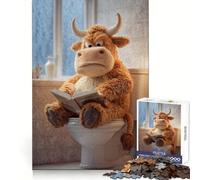 Taureau en Peluche lisant sur Les Toilettes Puzzle de 1000 pièces pour Adultes Jeu Intelligent Anti-Stress Modèle à Assembler Surprise de Noël 38x26cm