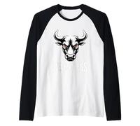 Taureau Implacable - Illustration de Puissance d'encre Blanche Intense Manche Raglan