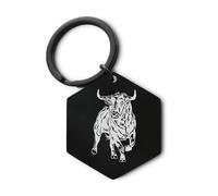 Taureau, porte-clés gravé, porte-clés, étiquette d'identité, épingle, porte-clés, noir brillant, taille unique