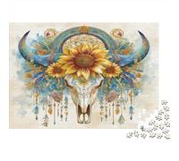 Taureau Skull Puzzle 1000 Pièces Adultes Éléments de la Nature et du Mysticisme Cadeau Amusement Puzzles Jeu De Famille Cadeau Unique Challenge Puzzle en Bois DIY Multi Colour 1000pcs (75x50cm)