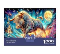Taureau sous Lune et étoiles 1000 Pièces Classique Prédateur Fantastique Coffret Puzzle Carton Épais - Ultra Dur, Détente & Créativité, Idéal pour Loisirs Intérieur & Petits Cadeaux 52x38cm/1000pcs