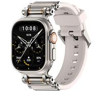 TAURI Bracelet Compatible avec Apple Watch Ultra 3/2/1 49mm [Silicone Liquide + Connecteur en acier inoxydable] - Bracelet iWatch Pour Séries 10/9/8/7/6/5/4/SE (46mm/45mm/44mm) -Homme, Beige