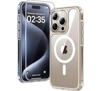 TAURI Coque Magnétique pour iPhone 15 Pro avec Protection écran, [Compatible avec MagSafe] Protection Anti-Choc Mince et Anti-Chute - Transparent