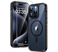 TAURI Coque Magnétique pour iPhone 15 Pro Max avec Protection écran, [Compatible avec MagSafe] Protection Anti-Choc Mince et Anti-Chute - Noir