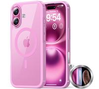 TAURI Coque Magnétique pour iPhone 16 Plus avec Bouton de Capture de Contrôle de Caméra, Compatible avec MagSafe [Protection Militaire][Anti-Jaunissement] -Coque Mince 6,7 Pouces-Rose