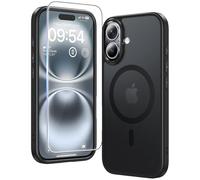 TAURI Coque Magnétique pour iPhone 16 Plus avec Protection écran, [Compatible avec MagSafe] Protection Anti-Choc Mince et Anti-Chute - Noir Mat