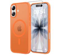 TAURI Coque Magnétique pour iPhone 17 avec Protection écran, [Compatible avec MagSafe] Protection Anti-Choc Mince et Anti-Chute - Orange Mat